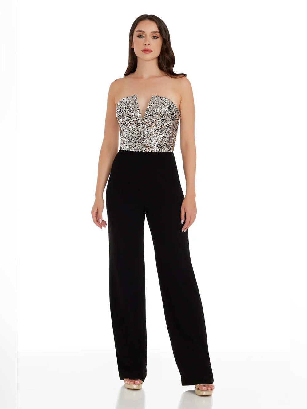 Dress the Population Fernanda v neck sequin top pantsuit • XXL